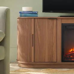 Kirklands Home Tv Stands & Media Consoles|Mocha Reeded Fireplace Media Cabinet Brown