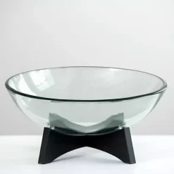 Discount Modern Glass Bowl With Wood Stand Decorative Bowls & Jars