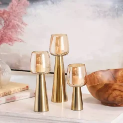 New Modern Base Glass 3-pc. Candle Holder Set Candle Holders