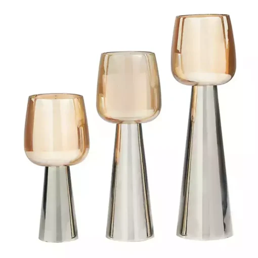 Modern Silver Base Glass 3-pc. Candle Holder Set Candle Holders