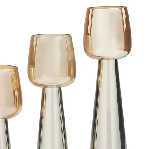 Modern Silver Base Glass 3-pc. Candle Holder Set Candle Holders