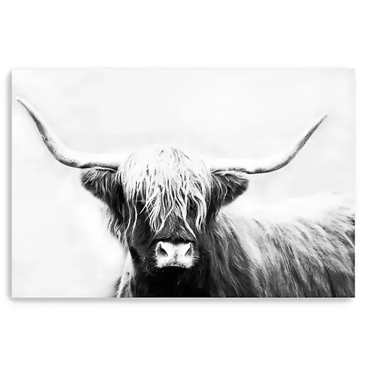 Kirklands Home Canvas Art|Monochrome Longhorn Canvas Art Print, 60x40 in.