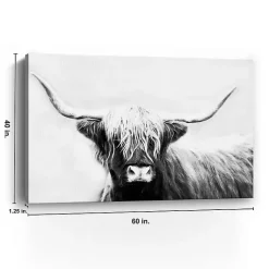 Kirklands Home Canvas Art|Monochrome Longhorn Canvas Art Print, 60x40 in.