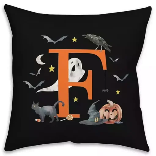 Sale Monogram F Halloween Indoor/Outdoor Pillow Halloween