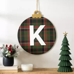 Sale Monogram K Plaid Ornament Wall Plaque Monogram Seasonal Decor