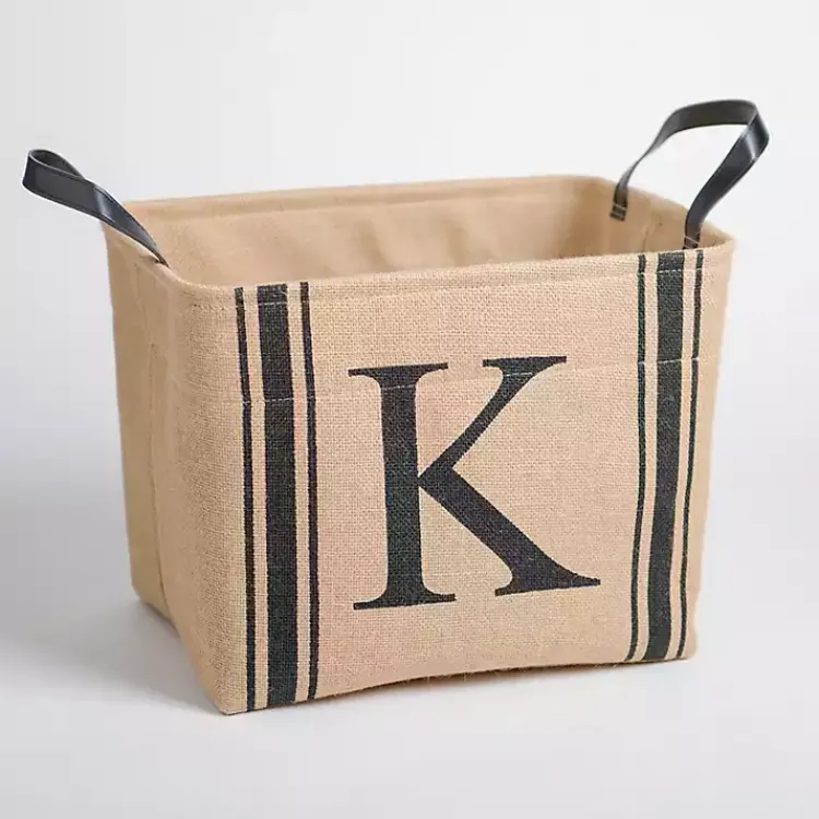 Outlet Monogram K Striped Jute Storage Bin Baskets & Boxes