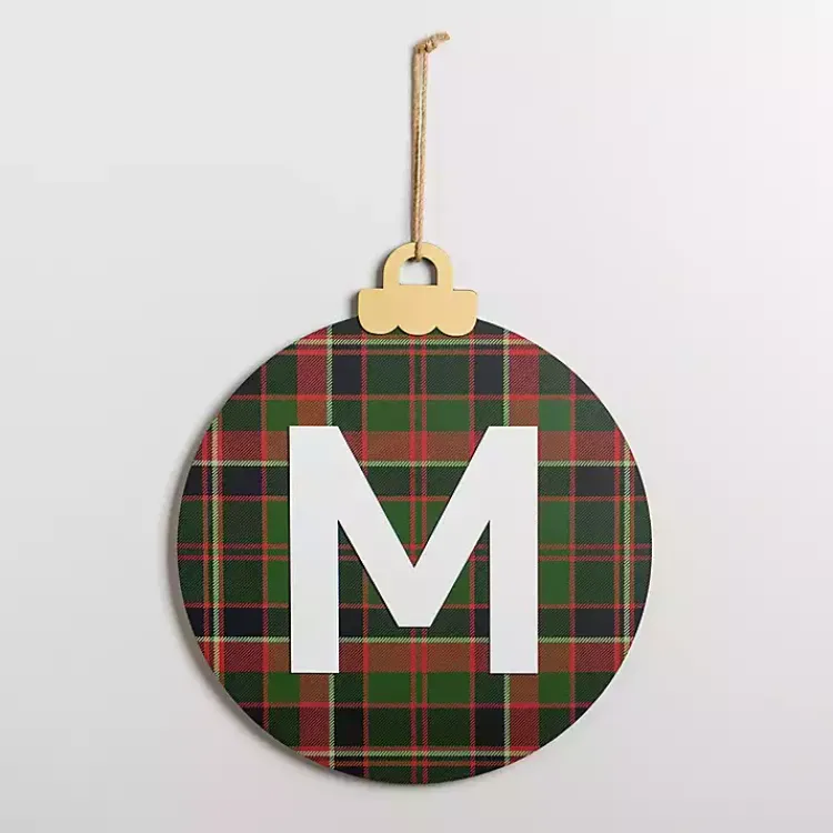 Online Monogram M Plaid Ornament Wall Plaque Monogram Seasonal Decor
