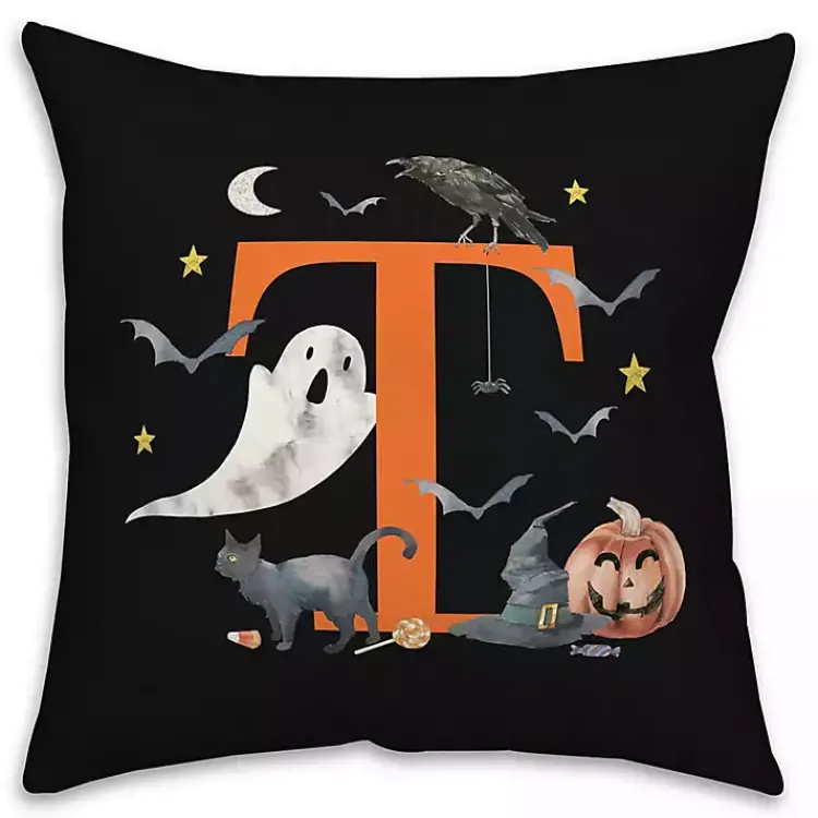 Online Monogram T Halloween Indoor/Outdoor Pillow Halloween