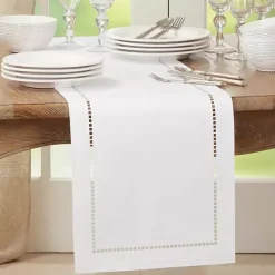 Kirklands Home Table Linens|Moonbeam Hemstitch Border Table Runner White