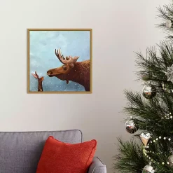 Moose and Rabbit Christmas Canvas Wall Plaque Christmas Art & Wall Decor