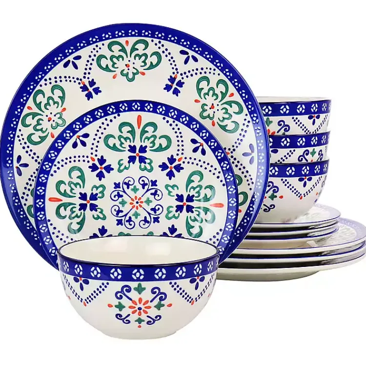 Kirklands Home Dinnerware|Mosaic Glazed Round 12-pc. Dinnerware Set