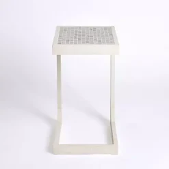 Kirklands Home Accent & End Tables|Mosaic Tile White Wood C-Table Blue