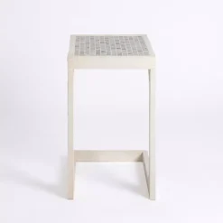 Kirklands Home Accent & End Tables|Mosaic Tile White Wood C-Table Blue