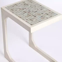 Kirklands Home Accent & End Tables|Mosaic Tile White Wood C-Table Blue