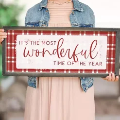 Hot Most Wonderful Time Plaid Wall Plaque Christmas Art & Wall Decor