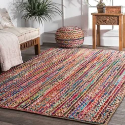 Kirklands Home Area Rugs|-Color Braided Jute and Cotton Area Rug, 5x8 Multi