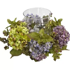 Online Multicolor Hydrangea and Berry Candle Centerpiece Arrangements & Greenery
