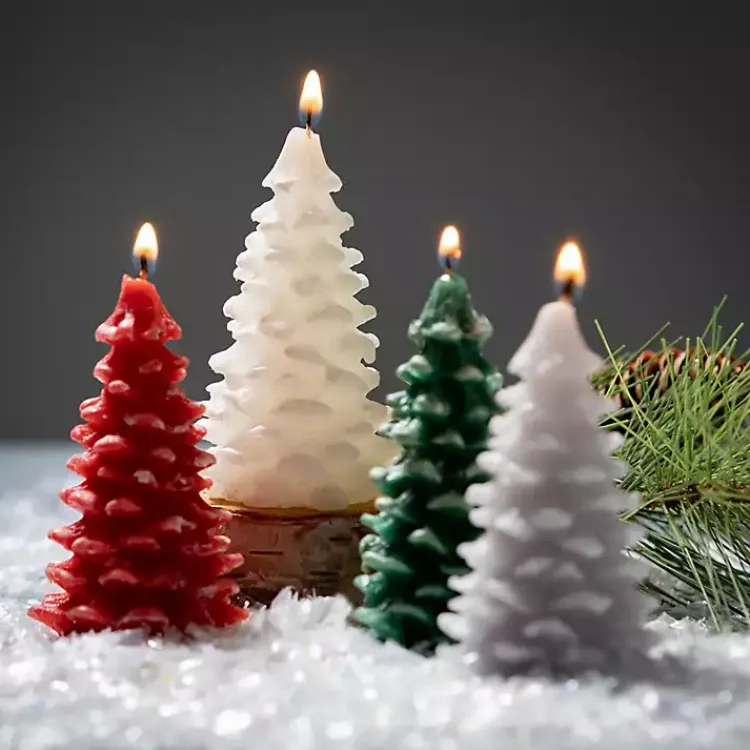 Hot color Pine Tree Candles, Set of 3 Christmas Decorations
