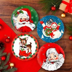 Kirklands Home Dinnerware|color Vintage Christmas Plates, Set of 4 Multi