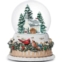 Outlet Musical Church and Birds on Fence Christmas Dome Christmas Decorations