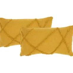 Mustard Tufted Diamond Lumbar Pillows, Set of 2 Pillows