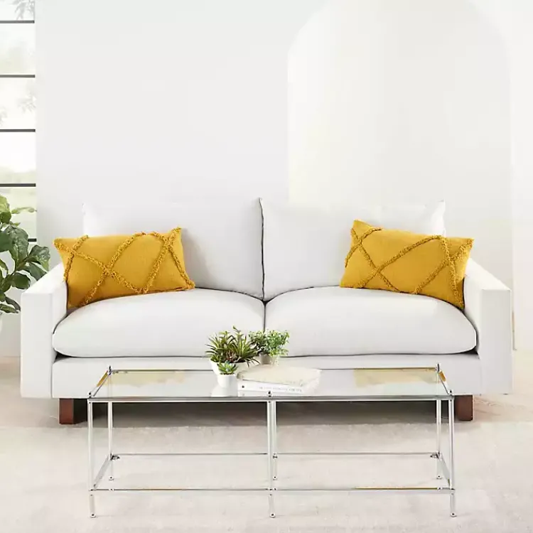 Mustard Tufted Diamond Lumbar Pillows, Set of 2 Pillows