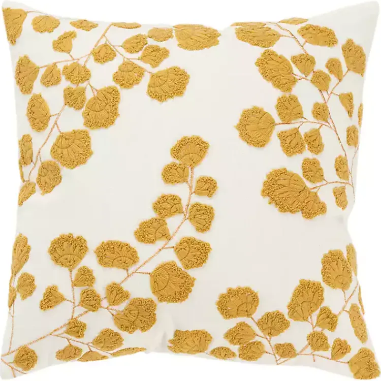 Discount Mustard Yellow Embroidered Floral Throw Pillow Pillows