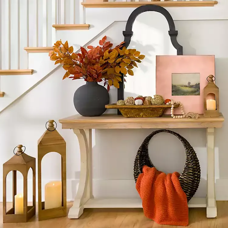 Kirklands Home Console Tables|Natural & Cream Wood Bristol Console Table Tan