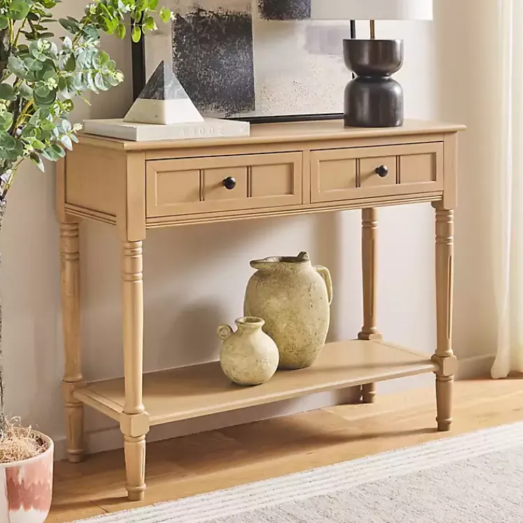 Kirklands Home Console Tables|Natural 2- Drawer Samantha Console Table Tan