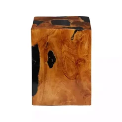 Kirklands Home Accent & End Tables|Natural Abstract Teak Wood Grain Accent Table Brown