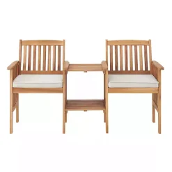 Kirklands Home Outdoor Sets|Natural Acacia Wood Ivory Cushion 3-pc. Patio Set