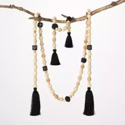 Outlet Natural and Black Wood Bead Garlands, Set of 2 Decorative Accents