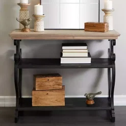 Kirklands Home Console Tables|Natural and Wood 3-Tier Console Table Black