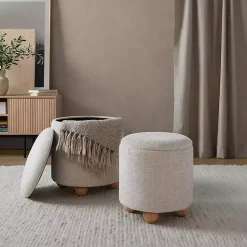 Kirklands Home Benches & Ottomans|Natural Bacci Nesting Ottomans, Set of 2 Tan