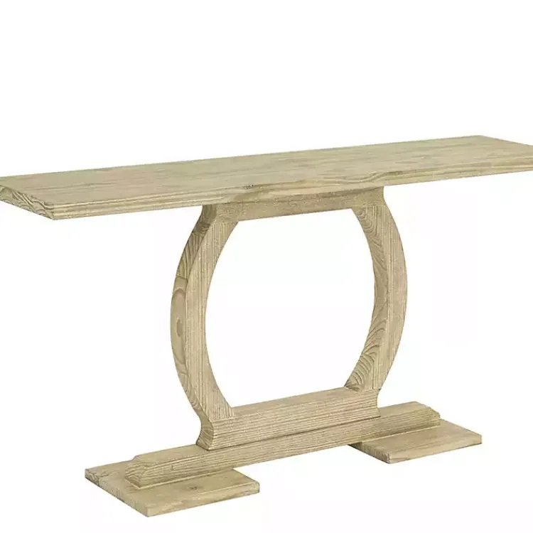 Kirklands Home Console Tables|Natural Barnwood Circular Pedestal Console Table Tan