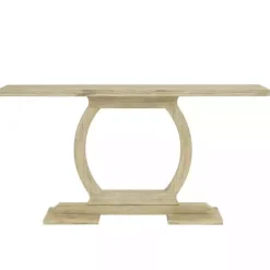 Kirklands Home Console Tables|Natural Barnwood Circular Pedestal Console Table Tan