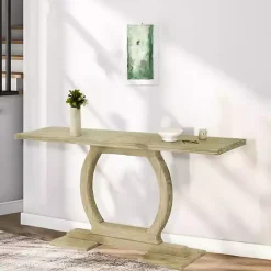 Kirklands Home Console Tables|Natural Barnwood Circular Pedestal Console Table Tan