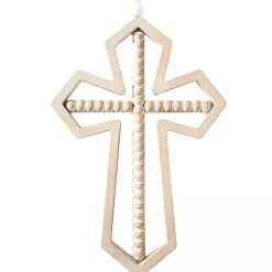Kirklands Home Wall Plaques|Natural Beaded Wood Cross Wall Plaques, Set of 3 Tan
