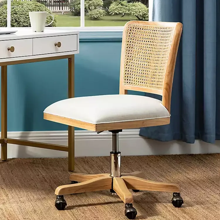 Kirklands Home Office Furniture|Natural Cane Back Linen Office Chair