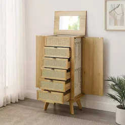 Kirklands Home Dressers & Chests|Natural Cane Jewelry Armoire Tan