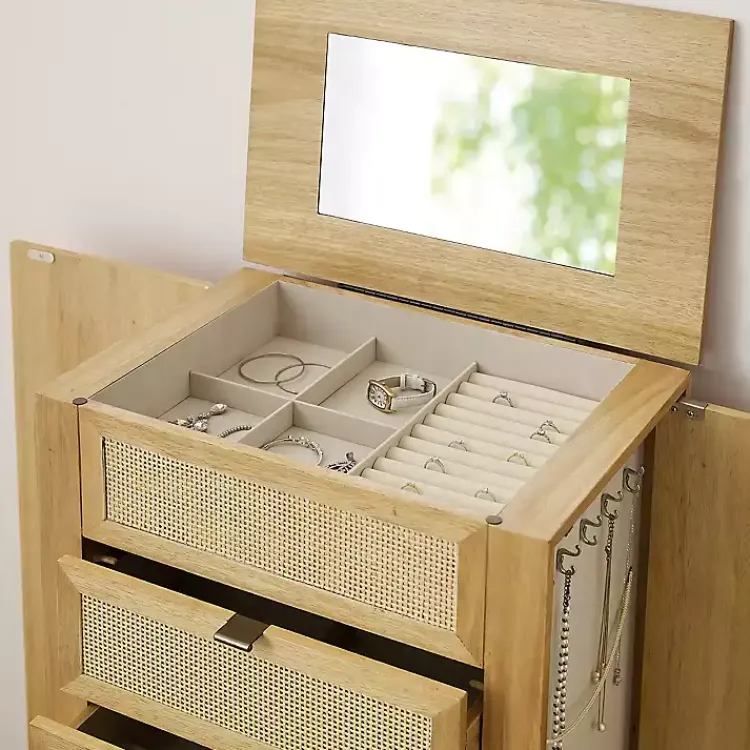 Kirklands Home Dressers & Chests|Natural Cane Jewelry Armoire Tan