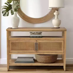 Kirklands Home Console Tables|Natural Cane Martha Sterwart Console Table Tan