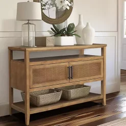 Kirklands Home Console Tables|Natural Cane Martha Sterwart Console Table Tan