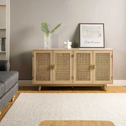 Kirklands Home Cabinets & Sideboards|Natural Cane Wood Storage Media Cabinet Tan