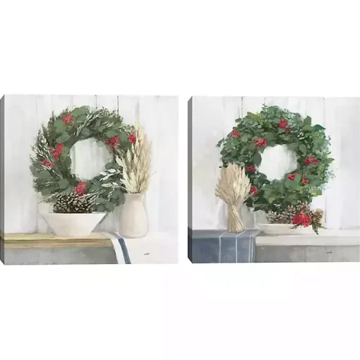 Sale Natural Christmas Wreaths Canvas Prints, Set of 2 Christmas Art & Wall Decor