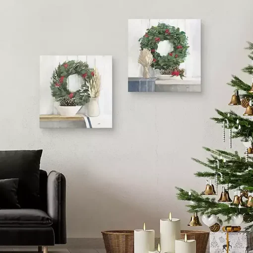 Sale Natural Christmas Wreaths Canvas Prints, Set of 2 Christmas Art & Wall Decor