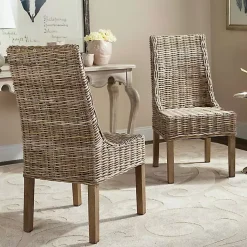 Kirklands Home Dining Chairs|Natural Coastal Rat 2-pc. Dining Chair Set Tan