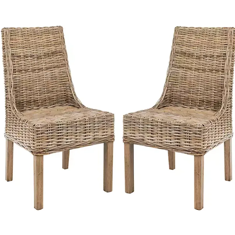 Kirklands Home Dining Chairs|Natural Coastal Rat 2-pc. Dining Chair Set Tan