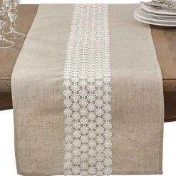Kirklands Home Table Linens|Natural Daisy Lace Linen Table Runner
