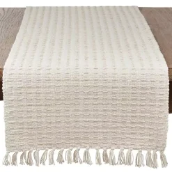 Kirklands Home Table Linens|Natural Dashed Woven Long Cotton Runner Tan